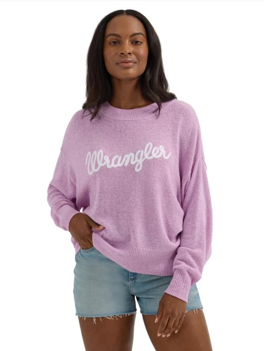 NWT Wrangler Retro Long Sleeve Punchy Crew Sweater Purple Lilac Sz S
